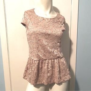 Stunning Short Sleeve Peplum Blouse in Champagne/Rose Gold Colour